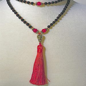 Black Onyx And Red Coral Mala Necklace With Red Tassel main
