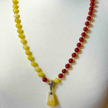 Carnelian And Pineapple Jaspar Mala Necklace With Citrine Pendant main