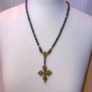 Faceted Hematite Mala Necklace With Brass Dorje Pendant Thum
