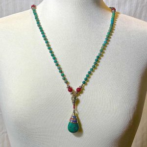 Greenturquoise-redcoral-mala-necklace-turquoise-pendant-long Home Main