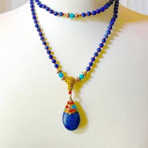 Lapis-turquoise-mala-necklace-lapis-pendant-Doubled-1