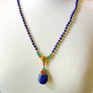 Lapis-turquoise-mala-necklace-lapis-pendant-Long-hme-main