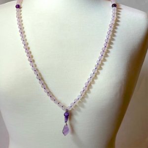 Rose Quartz And Amethyst Mala Necklace With Amethyst Point Pendant Thumb
