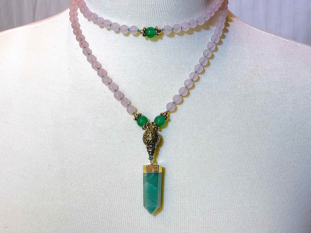 rosequartz-aventurine-mala-necklace-aventurine-pendant-doubled-1